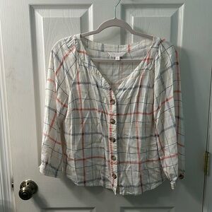 LC by Lauren Conrad Plaid Semi-Sheer Button Up Top